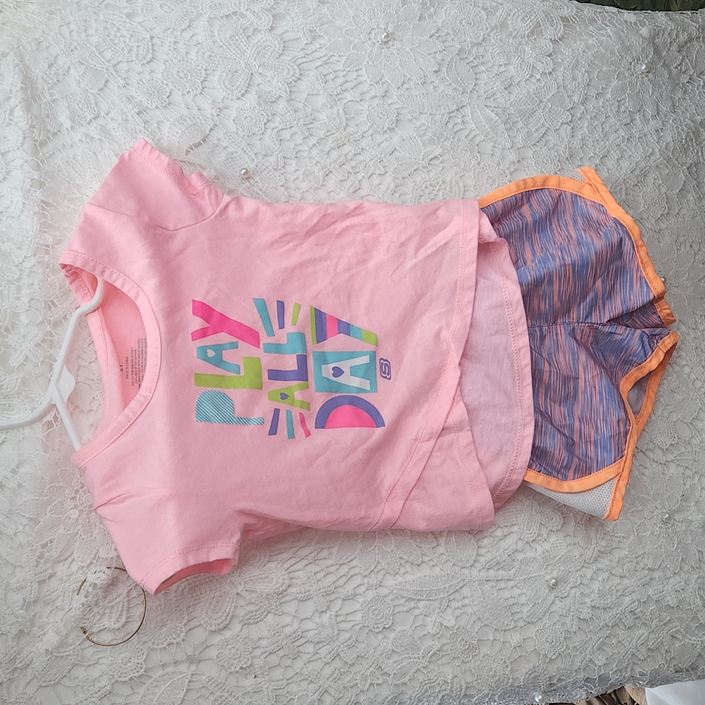 Pink Sketchers Active tshirt and shorts set 2T